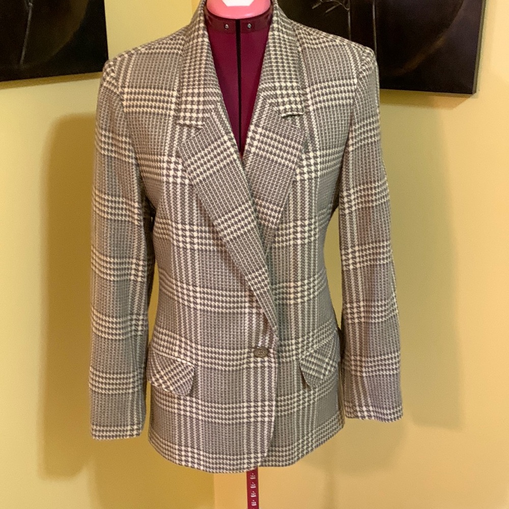 Tan F Jay Plaid print lined fitted Jacket